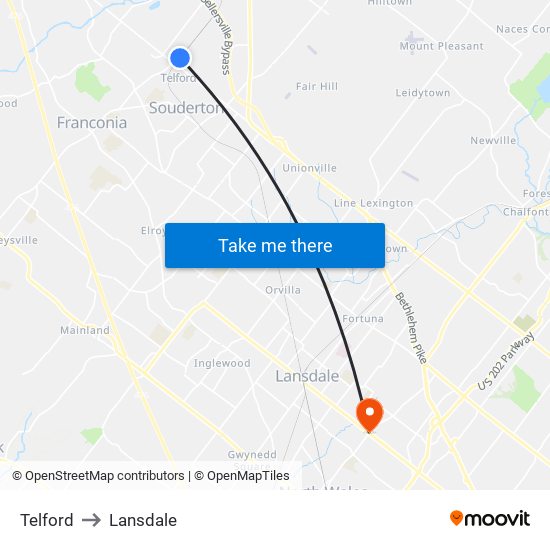 Telford to Lansdale map