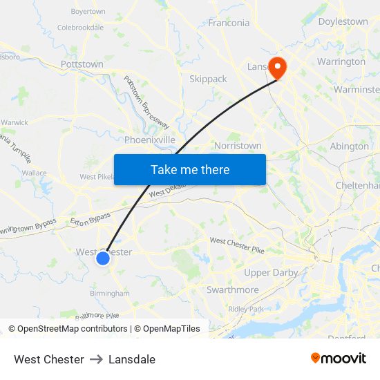 West Chester to Lansdale map