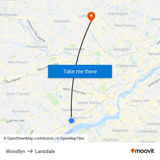 Woodlyn to Lansdale map