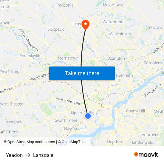 Yeadon to Lansdale map