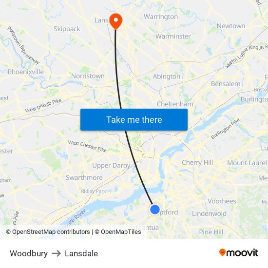 Woodbury to Lansdale map