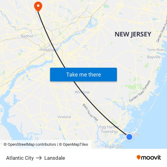 Atlantic City to Lansdale map