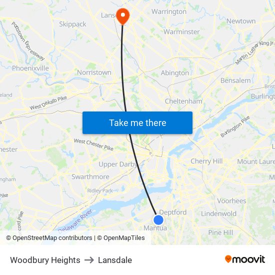 Woodbury Heights to Lansdale map