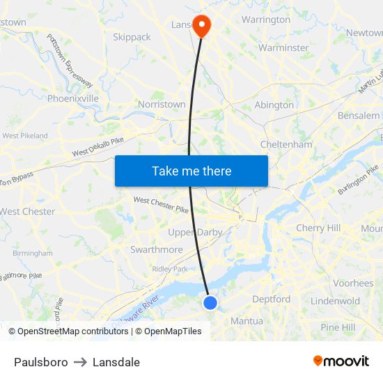 Paulsboro to Lansdale map