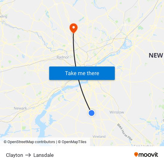 Clayton to Lansdale map