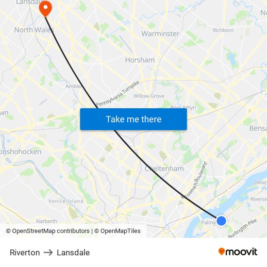 Riverton to Lansdale map