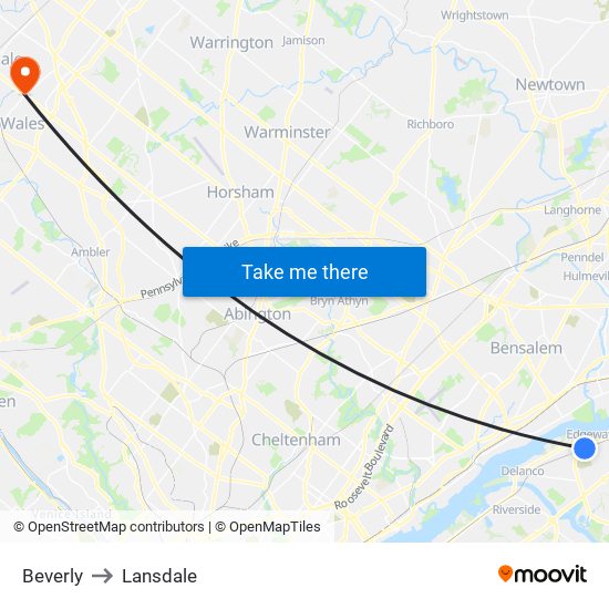 Beverly to Lansdale map