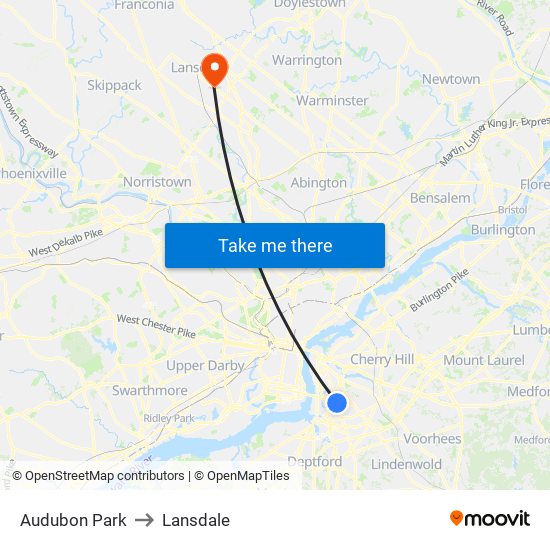 Audubon Park to Lansdale map