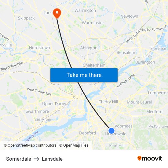 Somerdale to Lansdale map