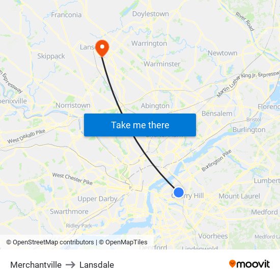 Merchantville to Lansdale map