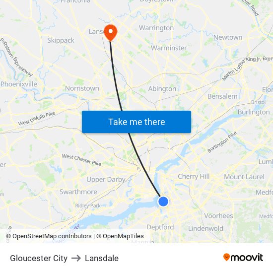 Gloucester City to Lansdale map