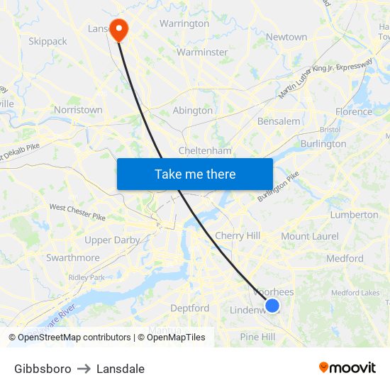 Gibbsboro to Lansdale map
