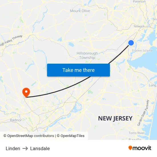 Linden to Lansdale map