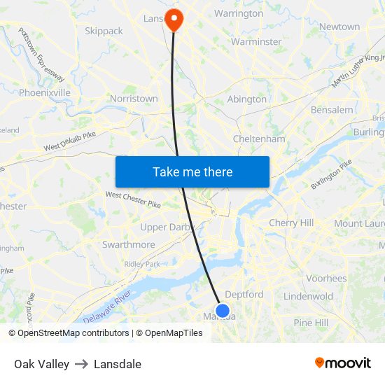 Oak Valley to Lansdale map