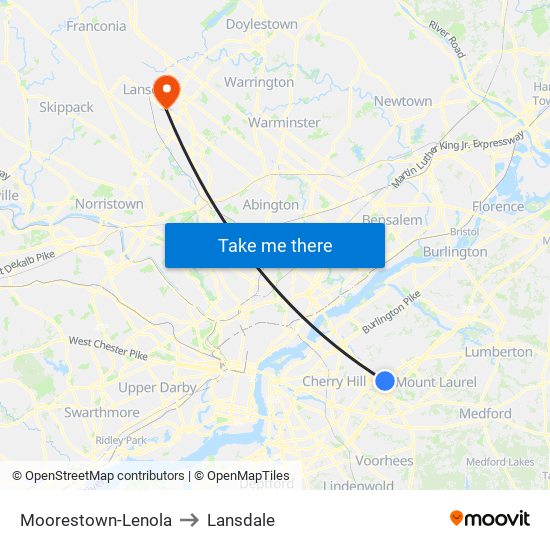 Moorestown-Lenola to Lansdale map