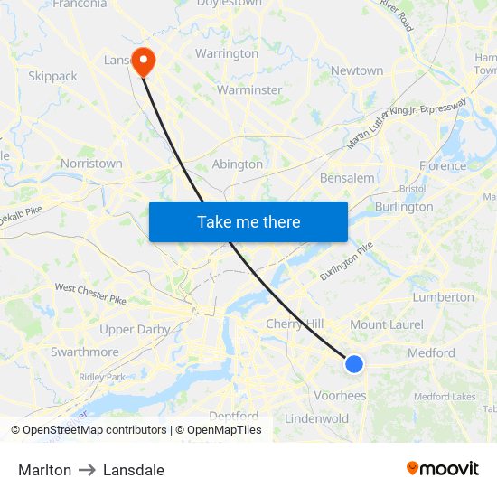 Marlton to Lansdale map