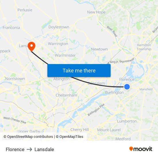 Florence to Lansdale map