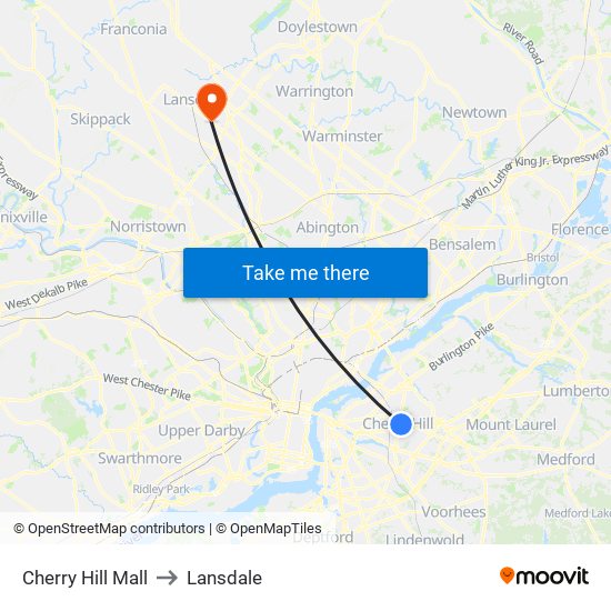 Cherry Hill Mall to Lansdale map