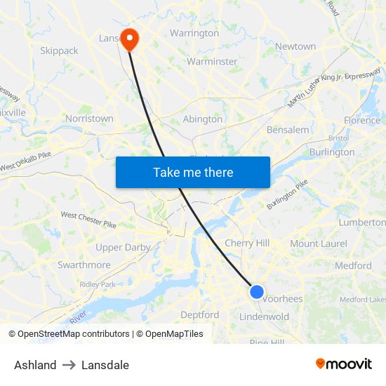 Ashland to Lansdale map