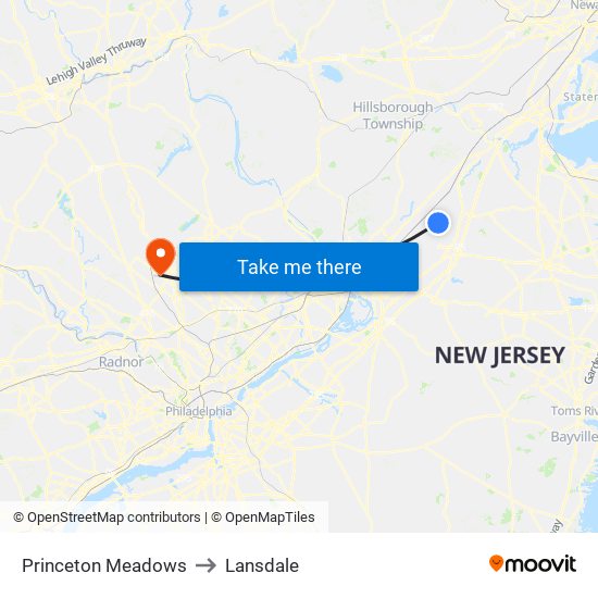 Princeton Meadows to Lansdale map