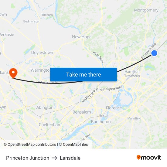 Princeton Junction to Lansdale map