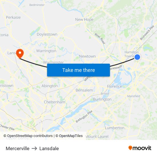 Mercerville to Lansdale map