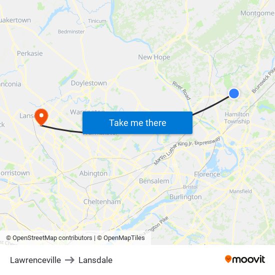Lawrenceville to Lansdale map