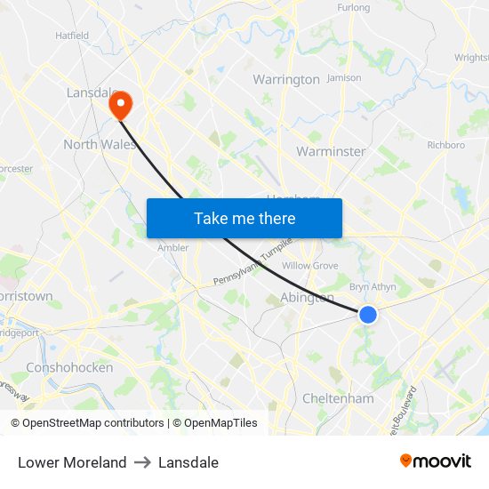 Lower Moreland to Lansdale map