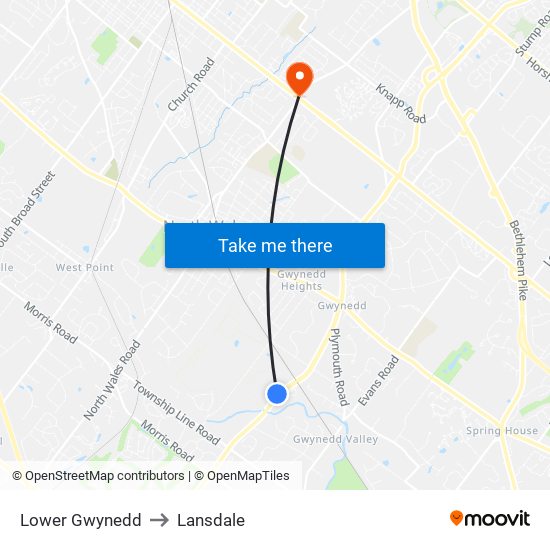 Lower Gwynedd to Lansdale map