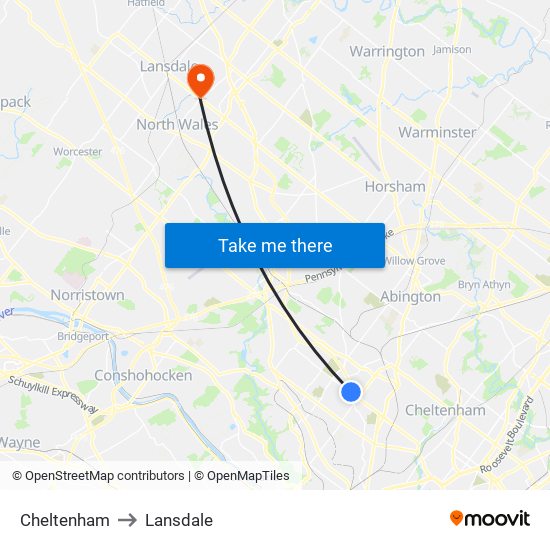 Cheltenham to Lansdale map