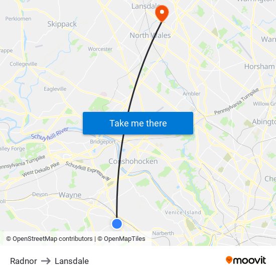 Radnor to Lansdale map