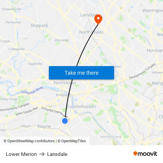 Lower Merion to Lansdale map