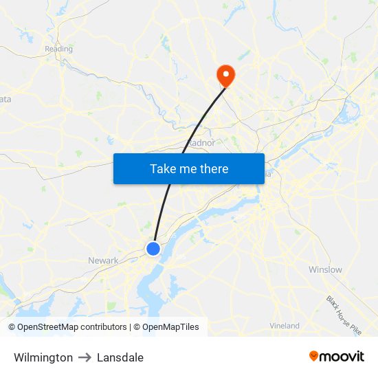 Wilmington to Lansdale map