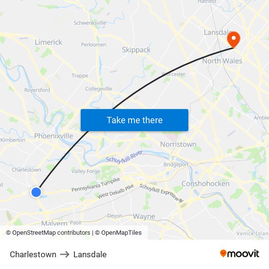 Charlestown to Lansdale map