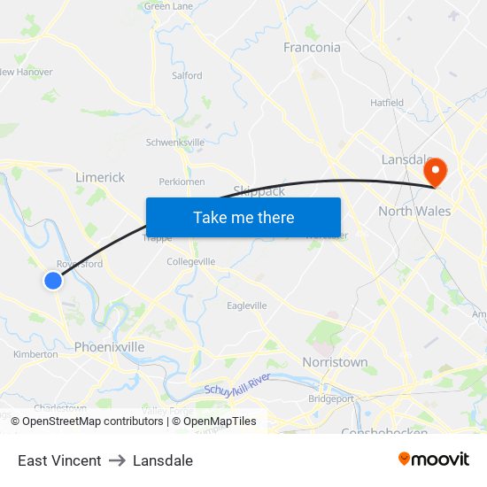 East Vincent to Lansdale map