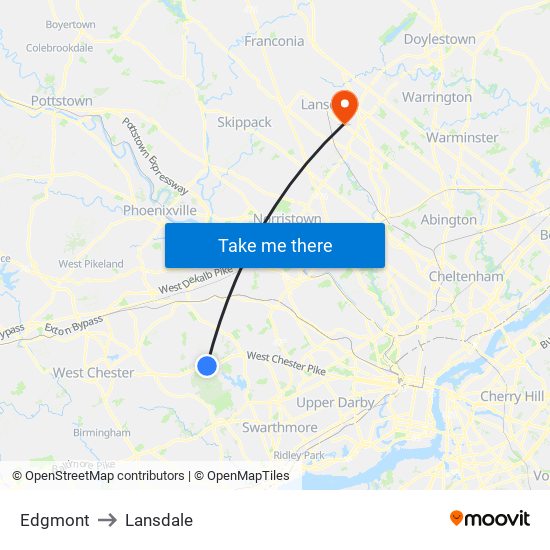 Edgmont to Lansdale map