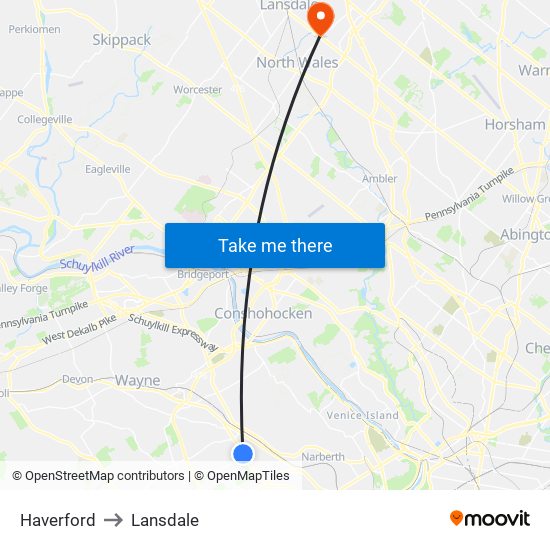 Haverford to Lansdale map