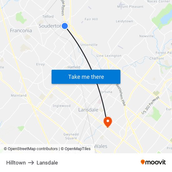 Hilltown to Lansdale map