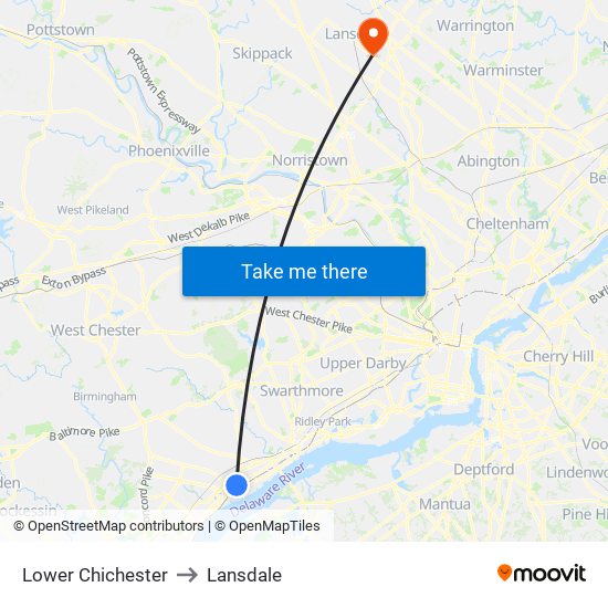 Lower Chichester to Lansdale map