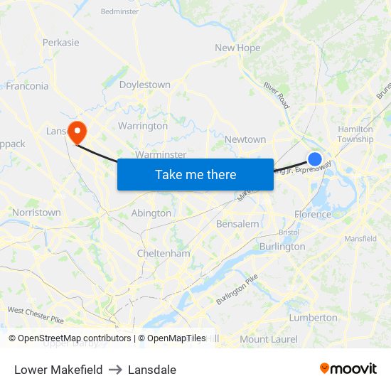 Lower Makefield to Lansdale map