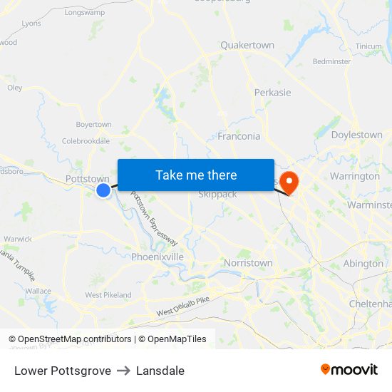 Lower Pottsgrove to Lansdale map