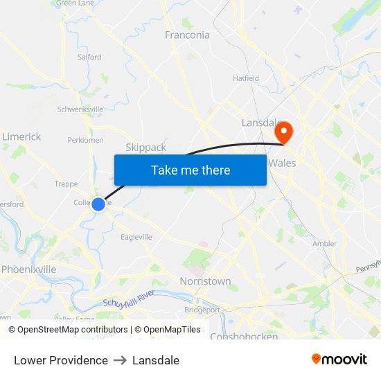 Lower Providence to Lansdale map