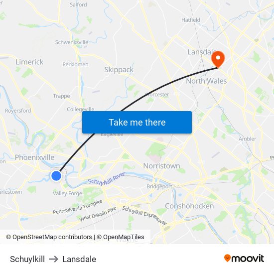 Schuylkill to Lansdale map