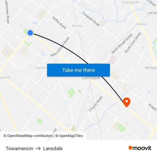 Towamencin to Lansdale map