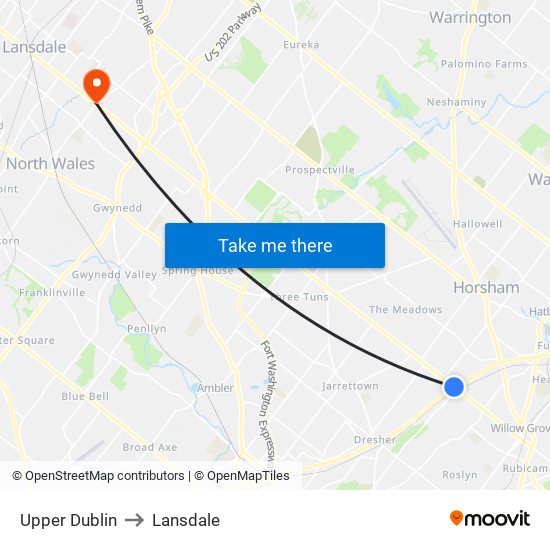 Upper Dublin to Lansdale map