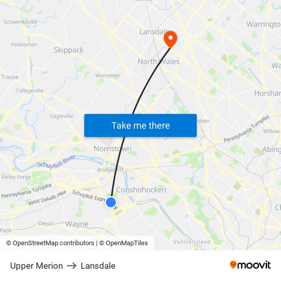 Upper Merion to Lansdale map