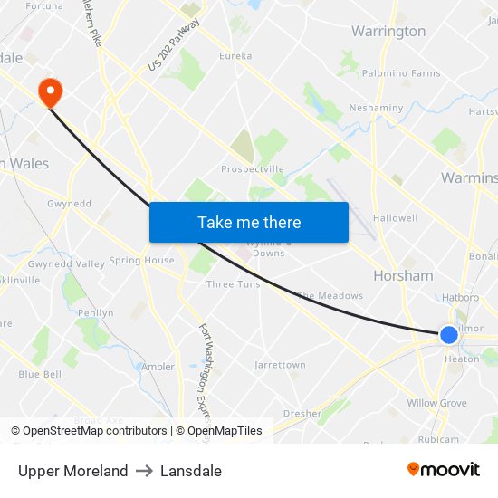 Upper Moreland to Lansdale map