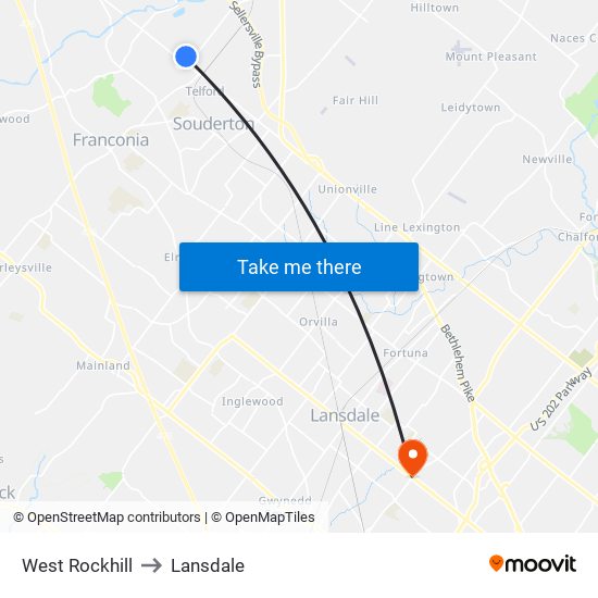 West Rockhill to Lansdale map