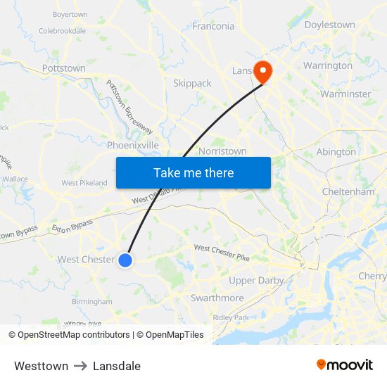 Westtown to Lansdale map