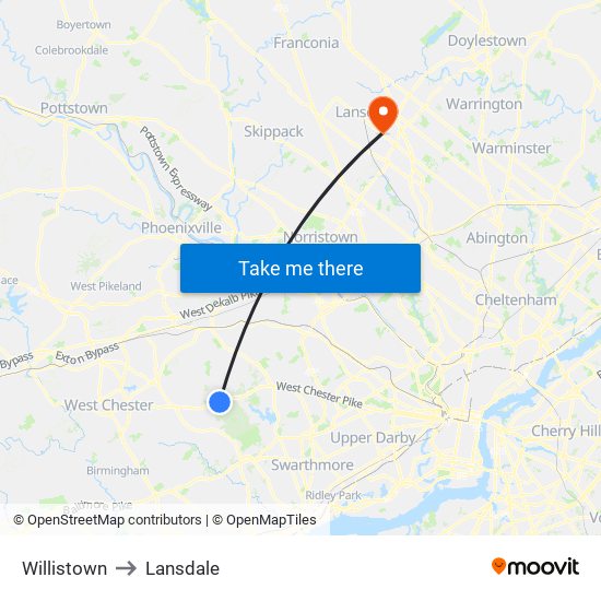 Willistown to Lansdale map